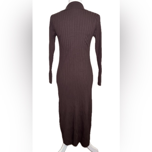 LOFT Chocolate Brown Ribbed Collared Polo Long Sleeve Knit Midi Dress M Medium - Picture 4 of 10